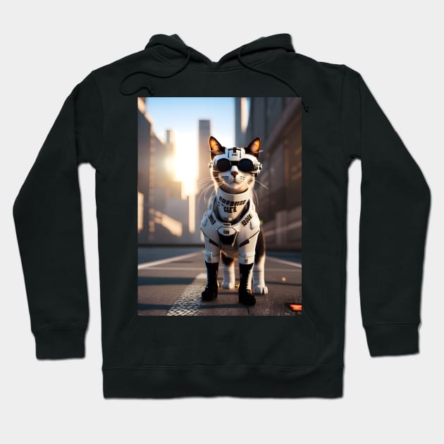 Cyberpunk Cat - Modern Digital Art Hoodie by Ai-michiart